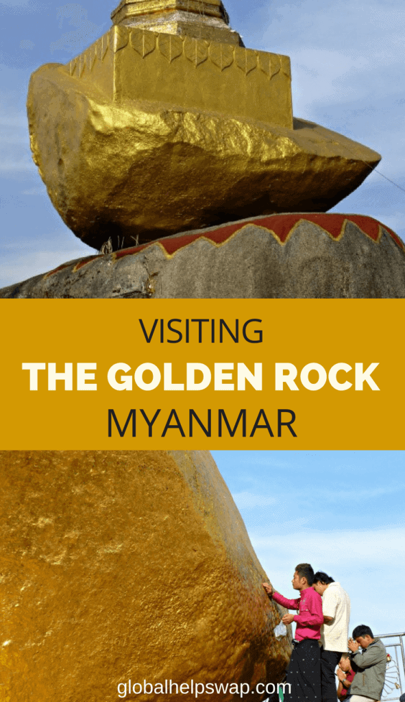 The Golden Rock in Myanmar/Burma is one of the most spectacular sites we have visited. This rock is full of gold leaf applied over the years by the people who make the pilgrimage to this Buddhist site.