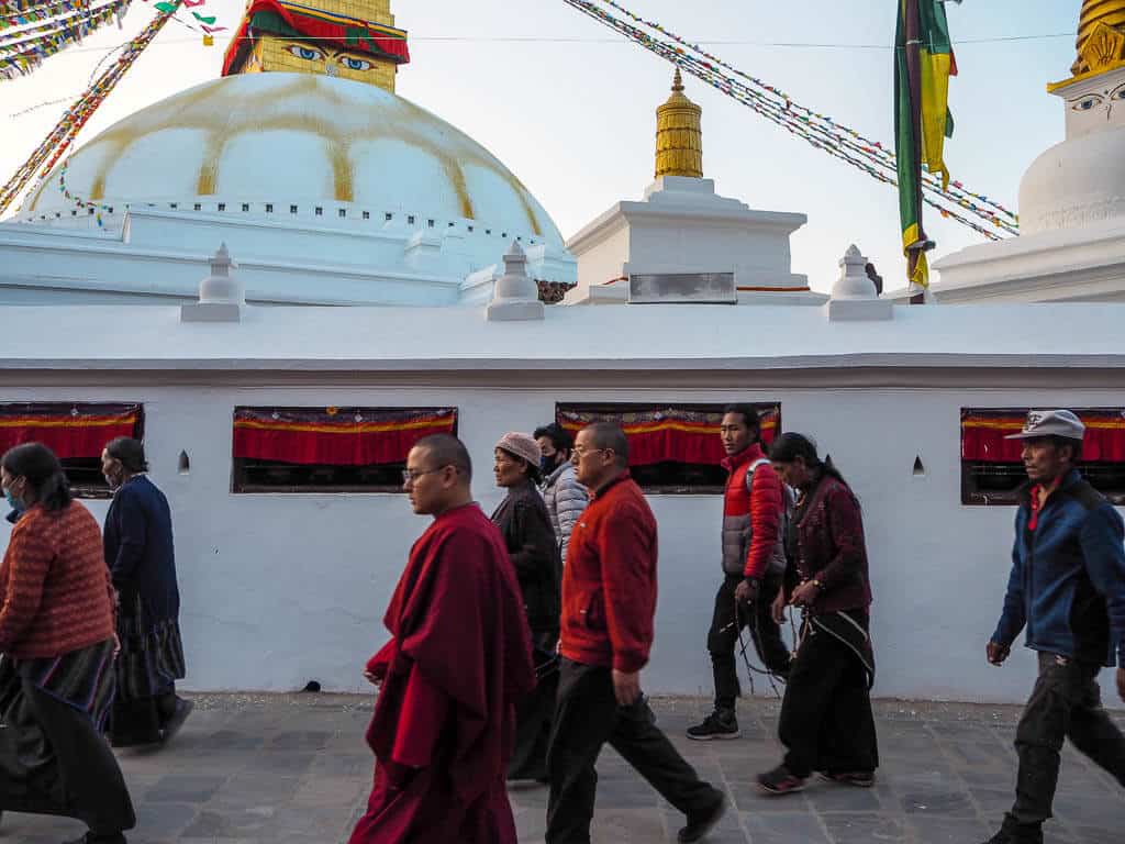 People walking around Boudha Stupa