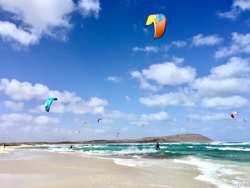 Kite surfers in Cape Verde Africa