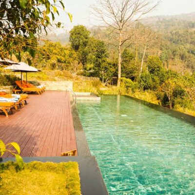 The swimming pool at The Pavilions Himalayas Nepal