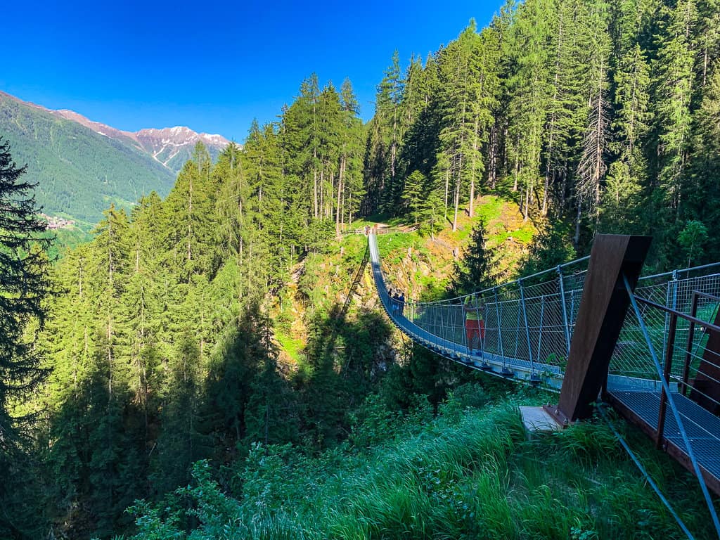 Crossing the bridge in Val di Rabbi, Trentino