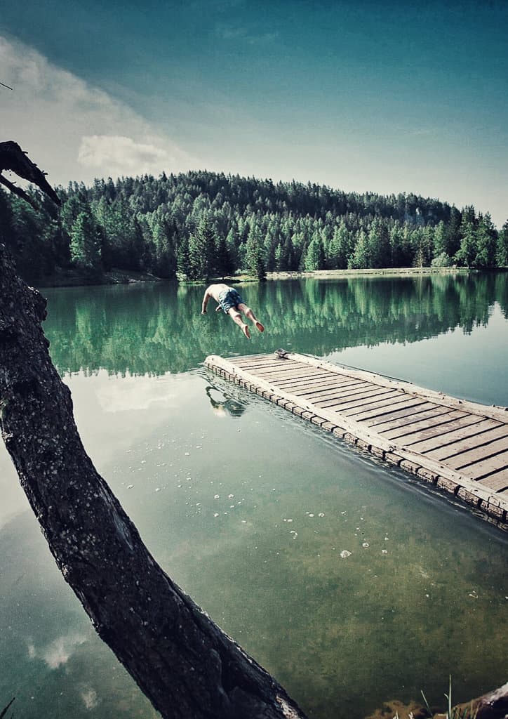 Swimming in lake Tret, Trentino, Italy